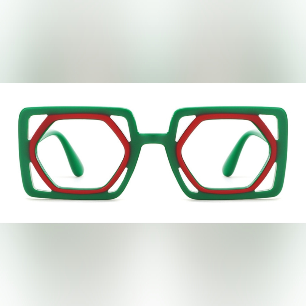 Green and Red Geometric Reading Glasses +4.00 NEW! FUN! Blue Light Blocking